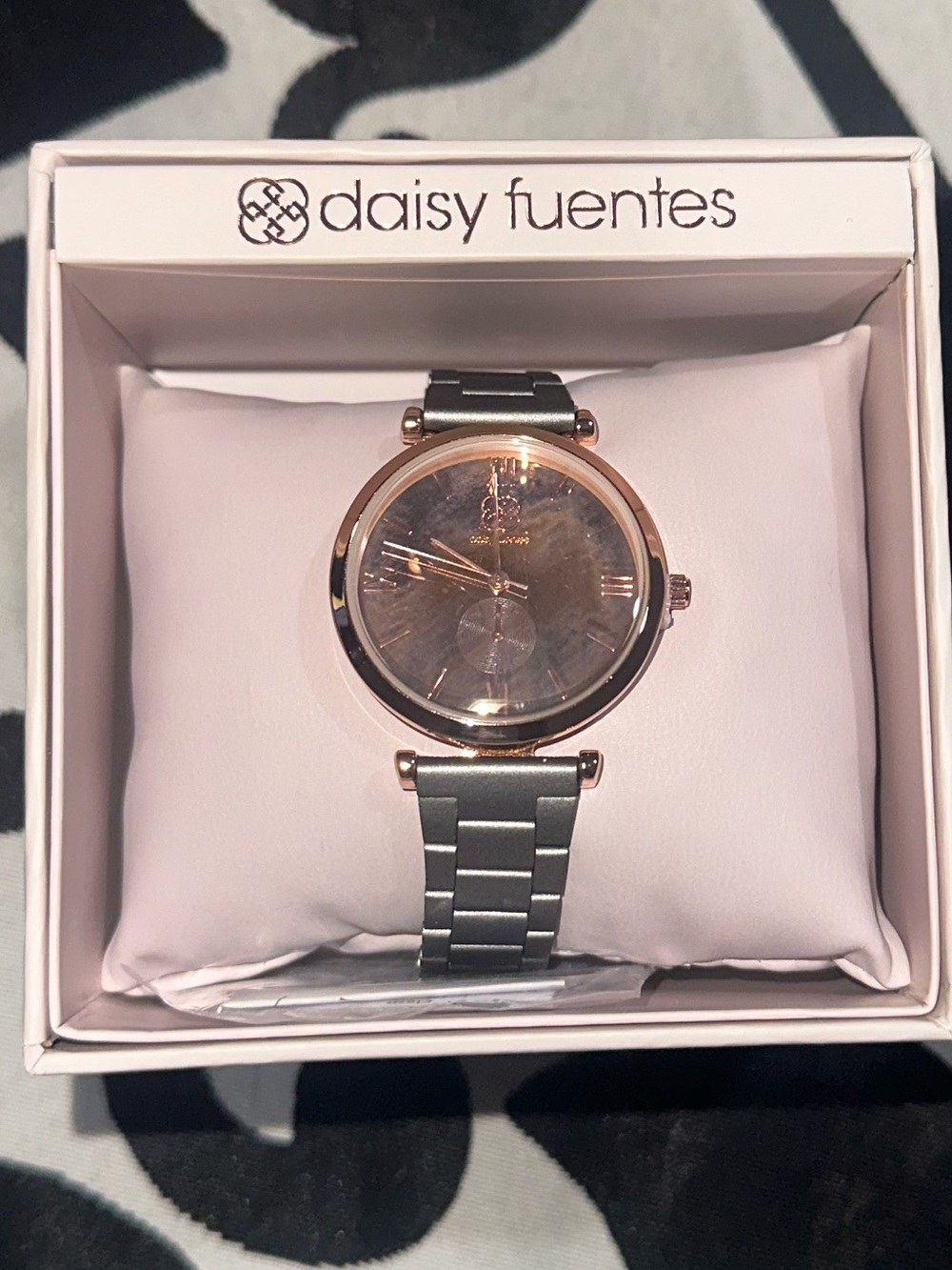 Daisy Fuentes Silver Bracelet Watch with Rose Gold Bezel